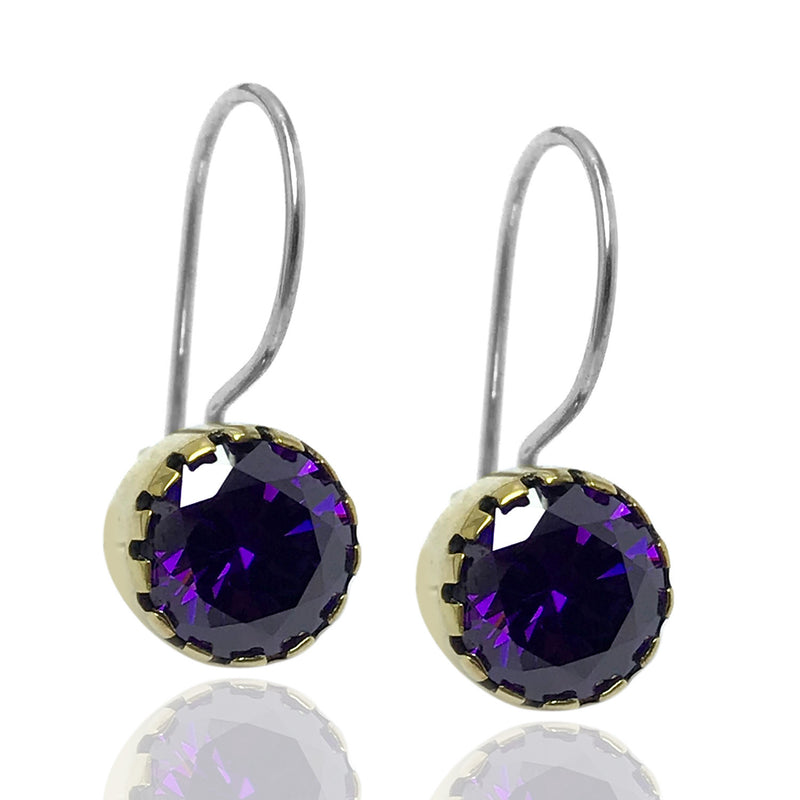 Round Model Silver Earrings With Amethyst (NG201015122)