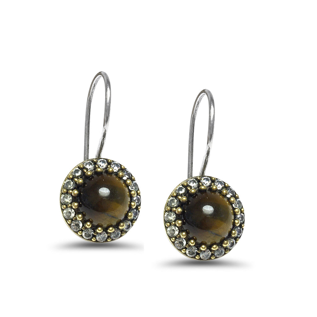 Round Model Silver Earrings With Tiger's Eye (NG201015717)