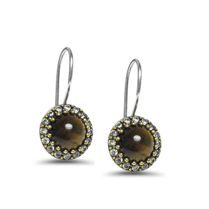 Round Model Silver Earrings With Tiger's Eye (NG201015717)