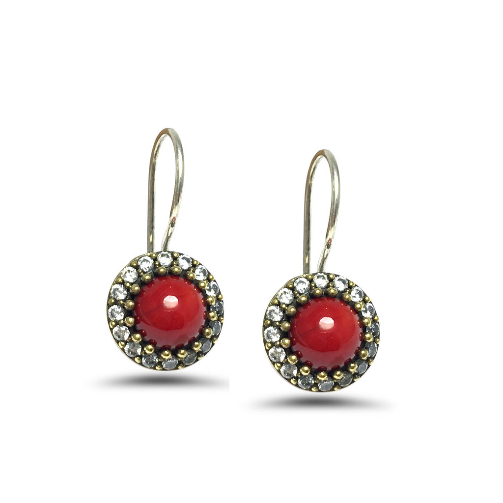 Round Model Silver Earrings With Coral (NG201015718)