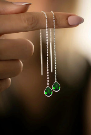 Drop Model Silver Earrings With Emerald (NG201015751)