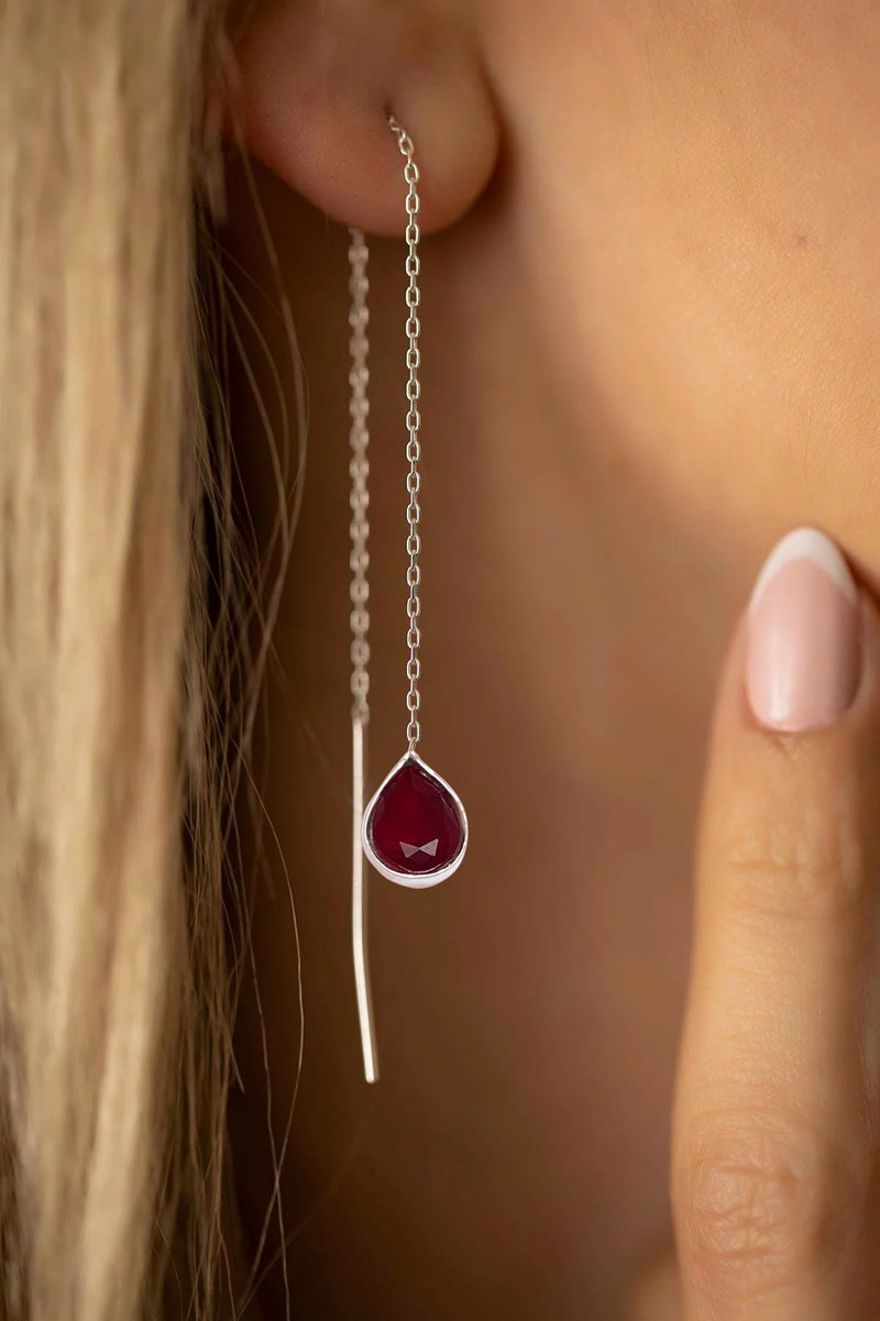 Drop Model Silver Earrings With Ruby (NG201015754)