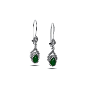 Filigree Handmade Silver Earrings With Emerald (NG201016231)