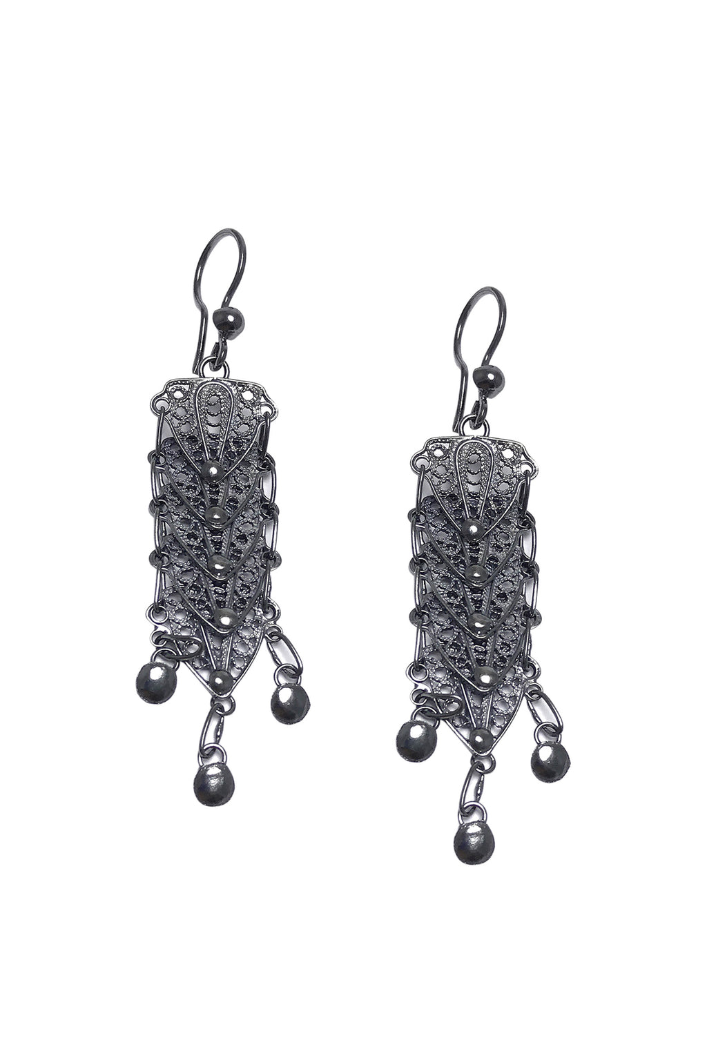 Scaly Heart Model Oxidized Filigree Silver Earrings (NG201017325)