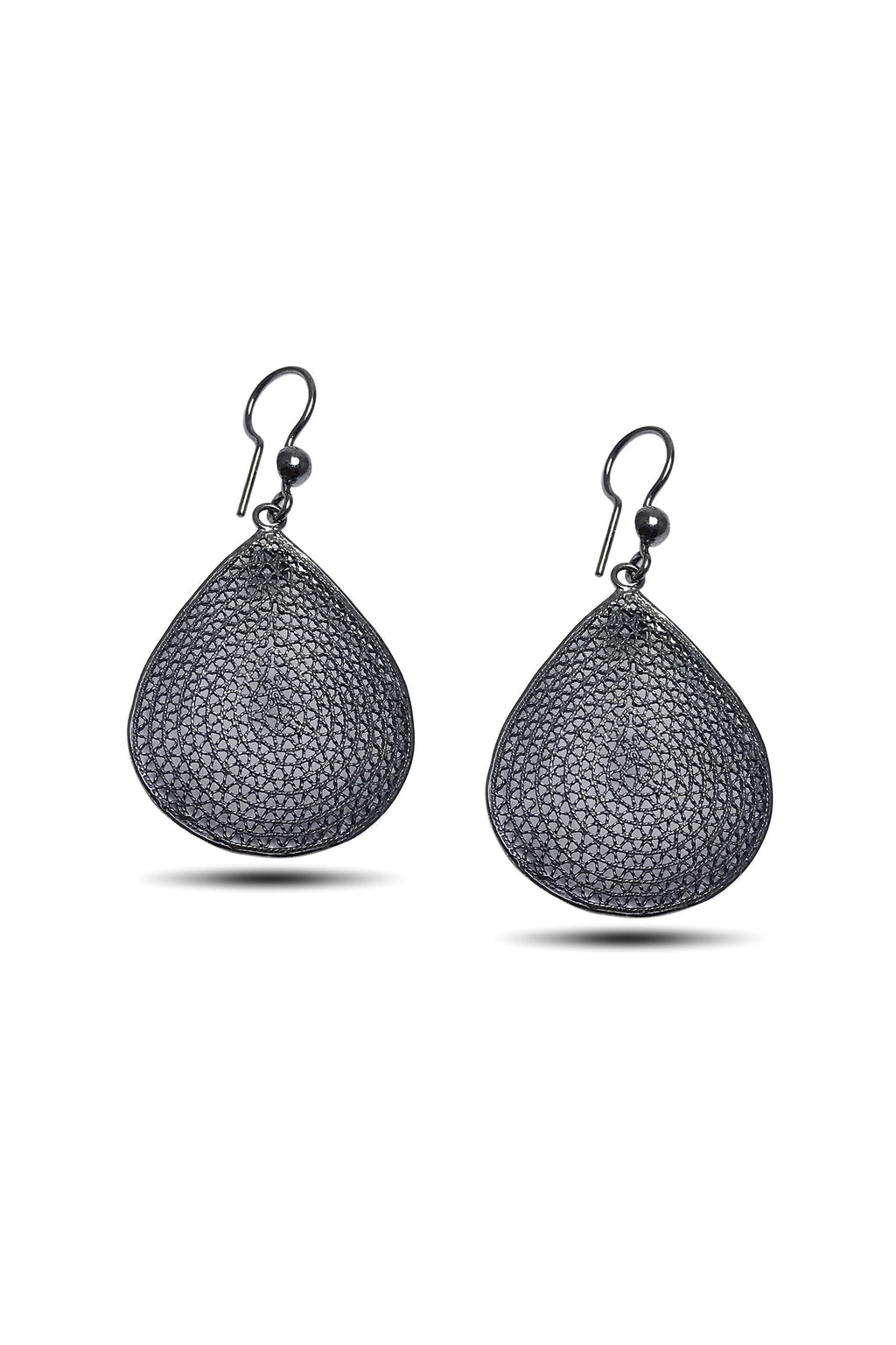 Drop Model Oxidized Filigree Silver Earrings (NG201017326)