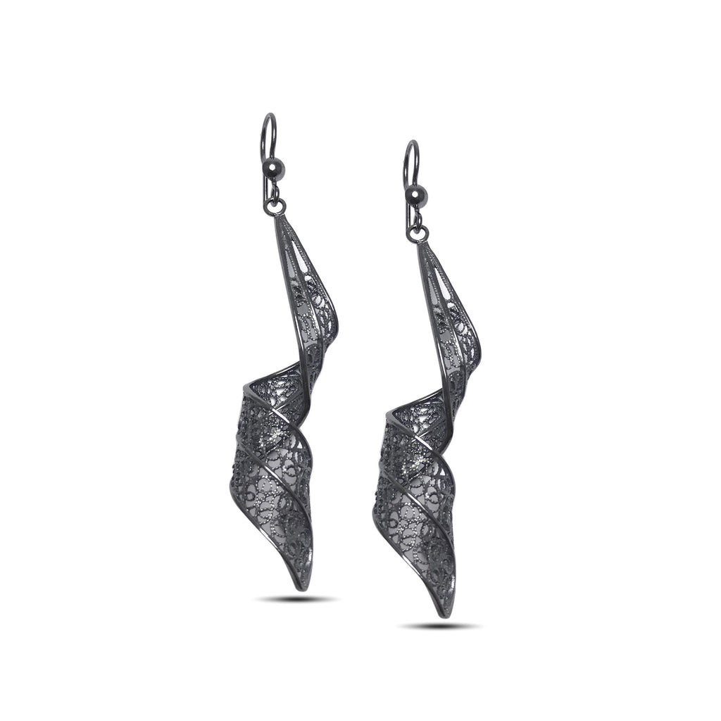 Chandelier Model Oxidized Filigree Silver Earrings (NG201017328)