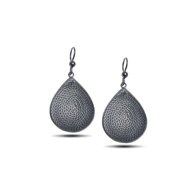 Drop Model Oxidized Filigree Silver Earrings (NG201017337)