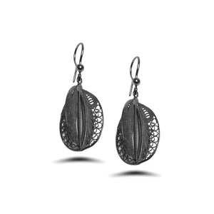 Oval Model Oxidized Filigree Silver Earrings (NG201017347)