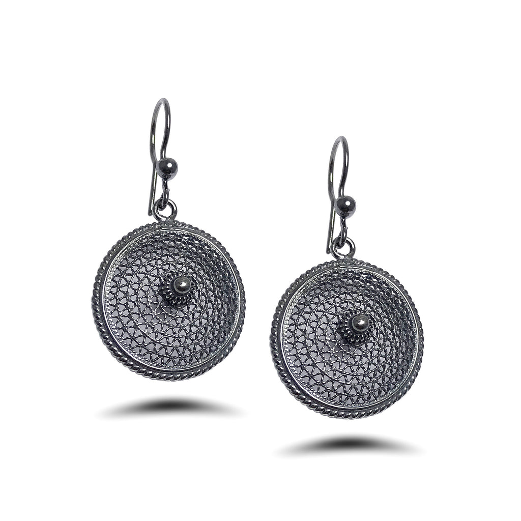 Round Model Oxidized Filigree Silver Earrings (NG201017348)