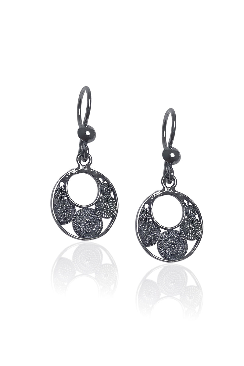 Round Model Oxidized Filigree Silver Earrings (NG201017354)
