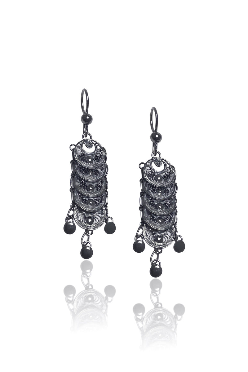 Scaly Round Model Oxidized Filigree Silver Earrings (NG201017357)