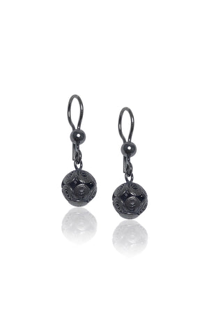 Ball Model Oxidized Filigree Silver Earrings (NG201017359)