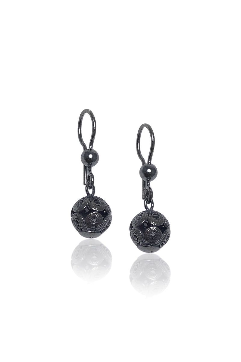 Ball Model Oxidized Filigree Silver Earrings (NG201017359)