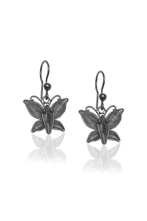 Butterfly Model Oxidized Filigree Silver Earrings (NG201017360)