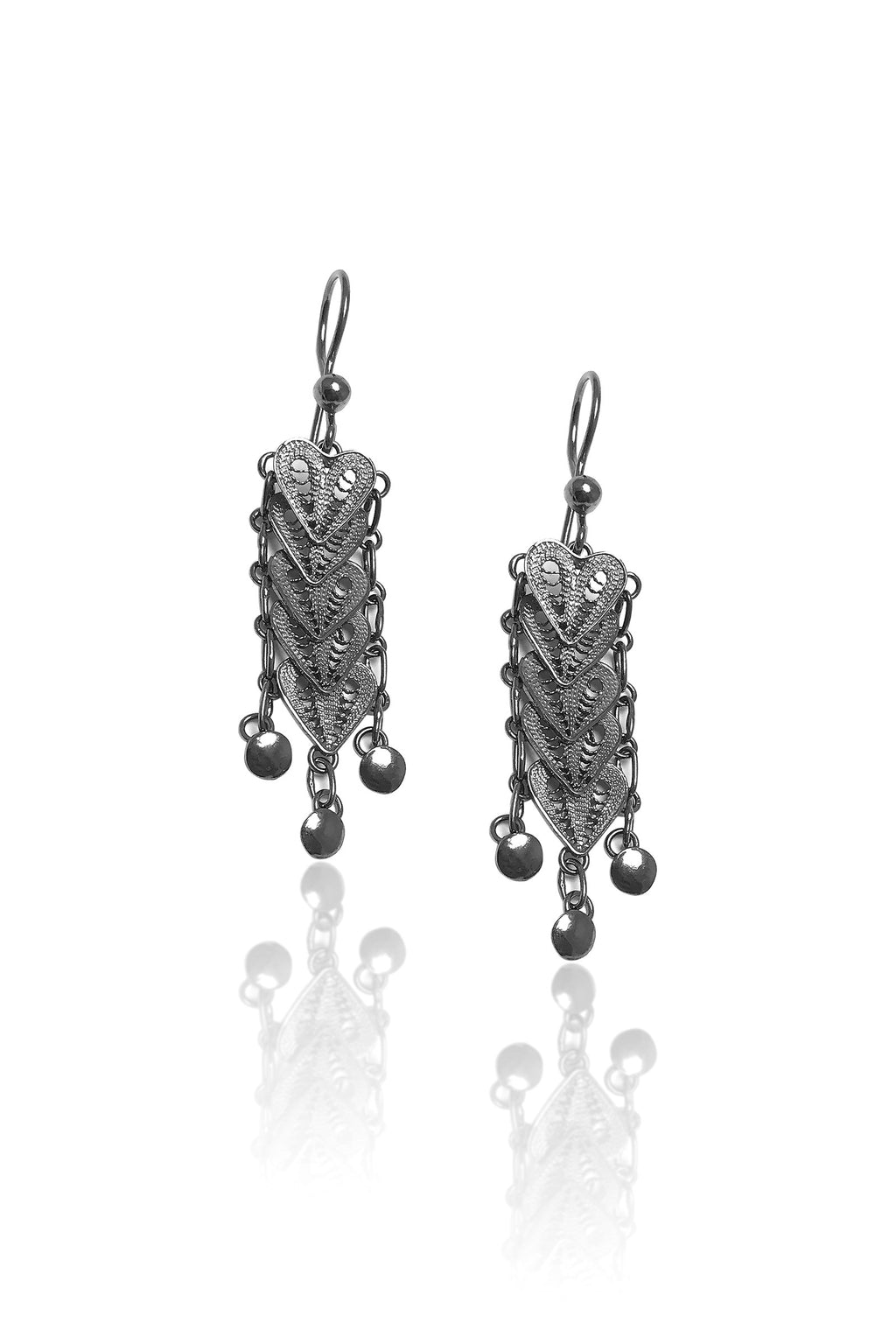 Scaly Heart Model Oxidized Filigree Silver Earrings (NG201017365)