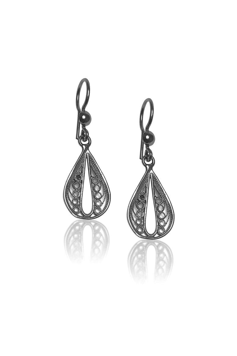 Drop Model Oxidized Filigree Silver Earrings (NG201017366)