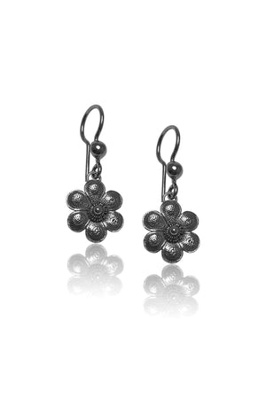 Floral Model Oxidized Filigree Silver Earrings (NG201017375)