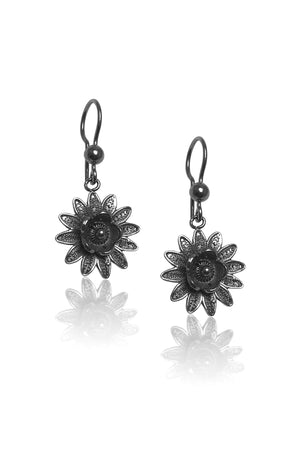 Sun Flower Model Oxidized Filigree Silver Earrings (NG201017378)