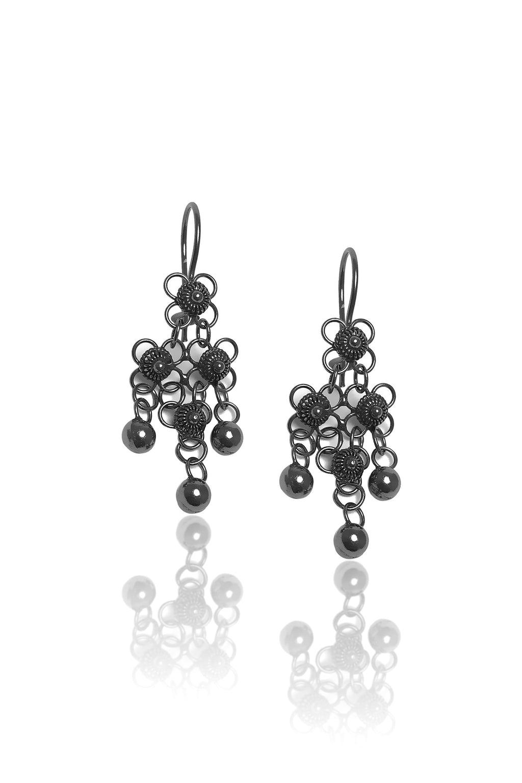 Coriander Model Oxidized Filigree Silver Earrings (NG201017381)