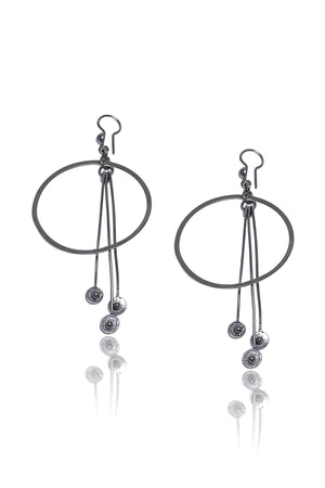 Round Model Oxidized Filigree Silver Earrings (NG201017383)