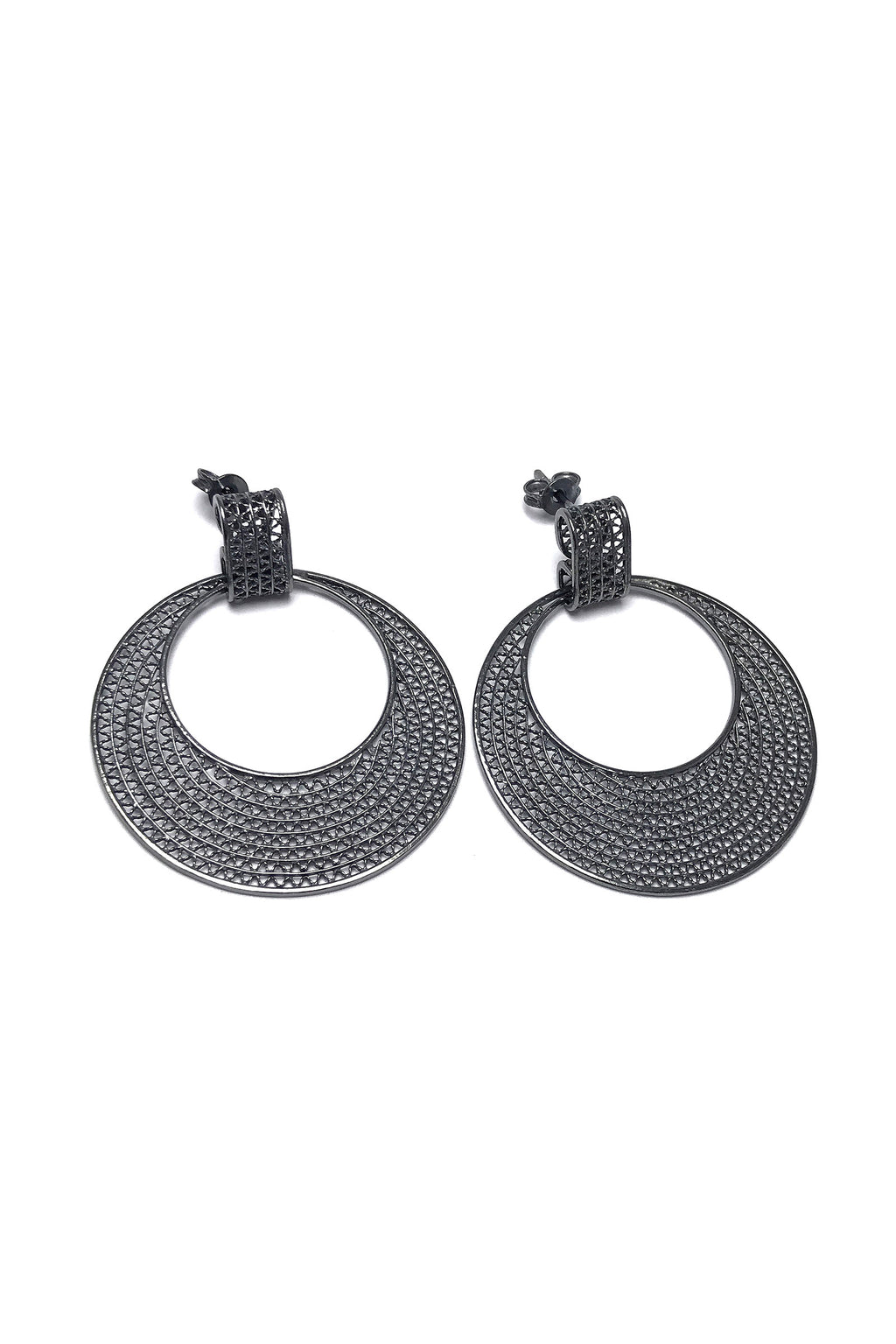 Hoop Model Oxidized Filigree Silver Earrings (NG201017385)
