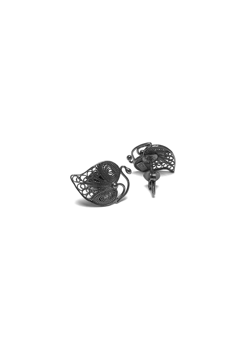 Strawberry Model Oxidized Filigree Silver Earrings (NG201017393)