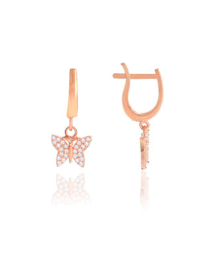 Rose Plated Butterfly Model Silver Earrings With Zircon (NG201017730)