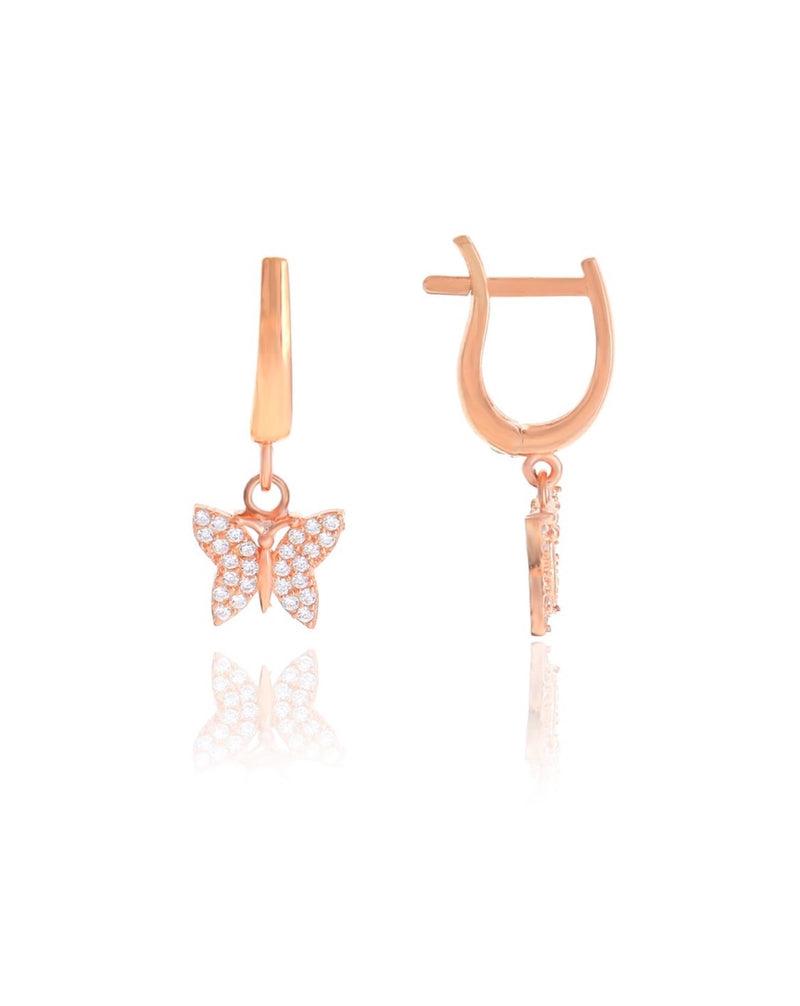 Rose Plated Butterfly Model Silver Earrings With Zircon (NG201017730)