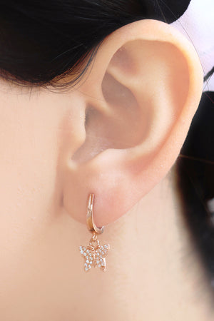 Rose Plated Butterfly Model Silver Earrings With Zircon (NG201017730)