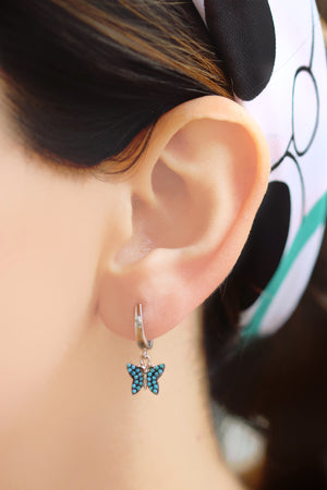 Rose Plated Butterfly Model Silver Earrings With Turquoise (NG201017732)