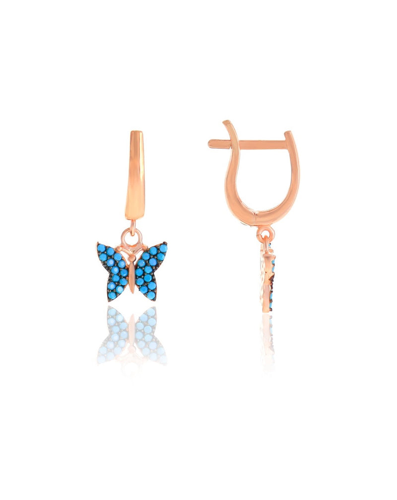 Rose Plated Butterfly Model Silver Earrings With Turquoise (NG201017732)