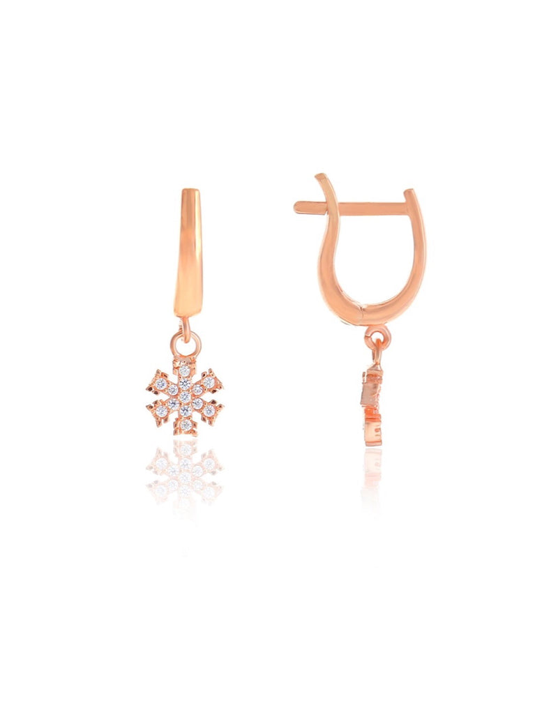 Rose Plated Snow Flake Model Silver Earrings With Zircon (NG201017737)