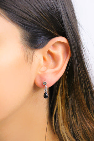 Drop Model Silver Earrings With Onyx and Marcasite (NG201017990)