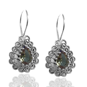 Drop Model Handmade Filigree Silver Earrings With Zultanite (NG201018010)