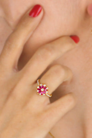 Lotus Model Gold Plated Silver Ring With Ruby (NG201018170)