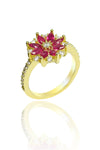 Lotus Model Gold Plated Silver Ring With Ruby (NG201018170)