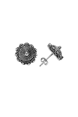 Coriander Floral Model Oxidized Filigree Silver Earrings (NG201019163)