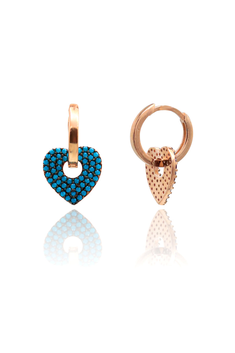 Rose Plated Heart Model Silver Earrings With Turquoise (NG201019360)