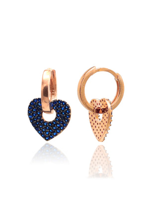 Rose Plated Heart Model Silver Earrings With Sapphire (NG201019363)