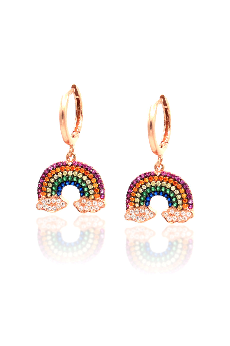 Rose Plated Rainbow Model Silver Earrings With Zircon (NG201019430)