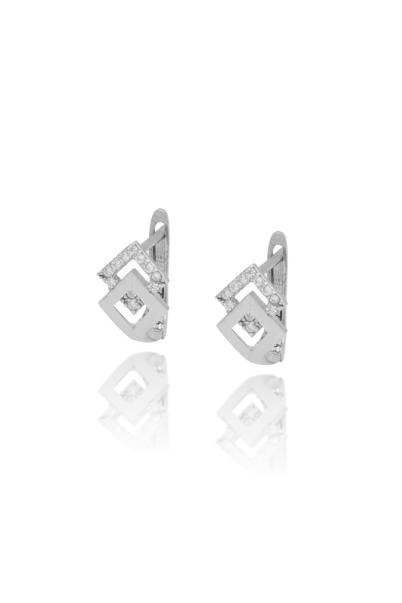 Double Square Model Silver Earrings With Zircon (NG201019472)