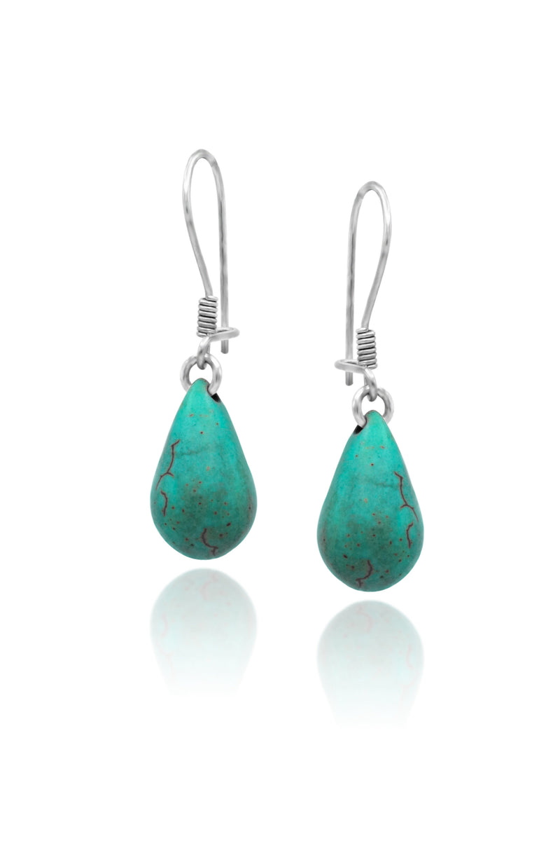 Drop Model Silver Earrings With Turquoise (NG201020116)
