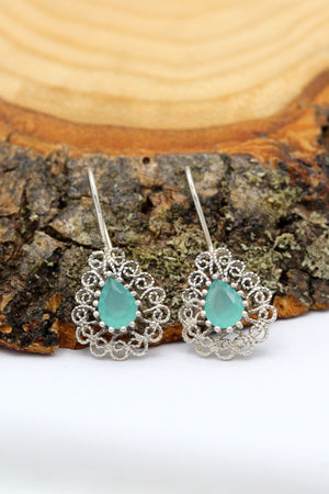 Drop Model Handmade Filigree Silver Earrings With Blue Topaz (NG201020226)