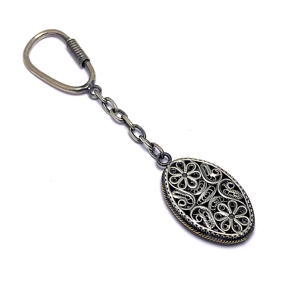 Handmade Filigree Sterling Silver Keychain (NG201014466)