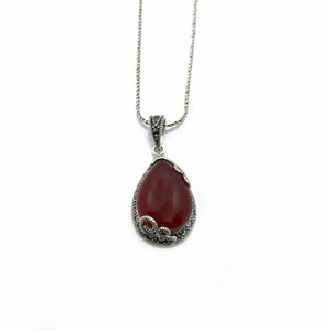 Drop Model Silver Necklace With Agate and Marcasite (NG201011111)