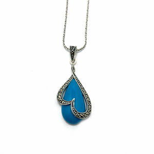 Heart Model Silver Necklace With Turquoise and Marcasite (NG201021140)