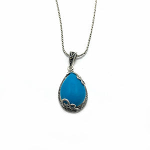 Drop Model Silver Necklace With Turquoise and Marcasite (NG201011120)