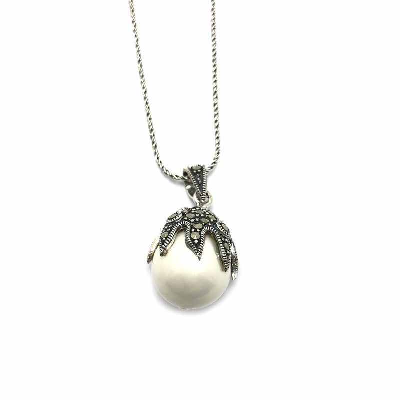 Ball Model Silver Necklace With Pearl and Marcasite (NG201021142)
