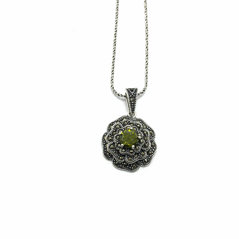 Floral Model Silver Necklace With Citrine and Marcasite (NG201011122)