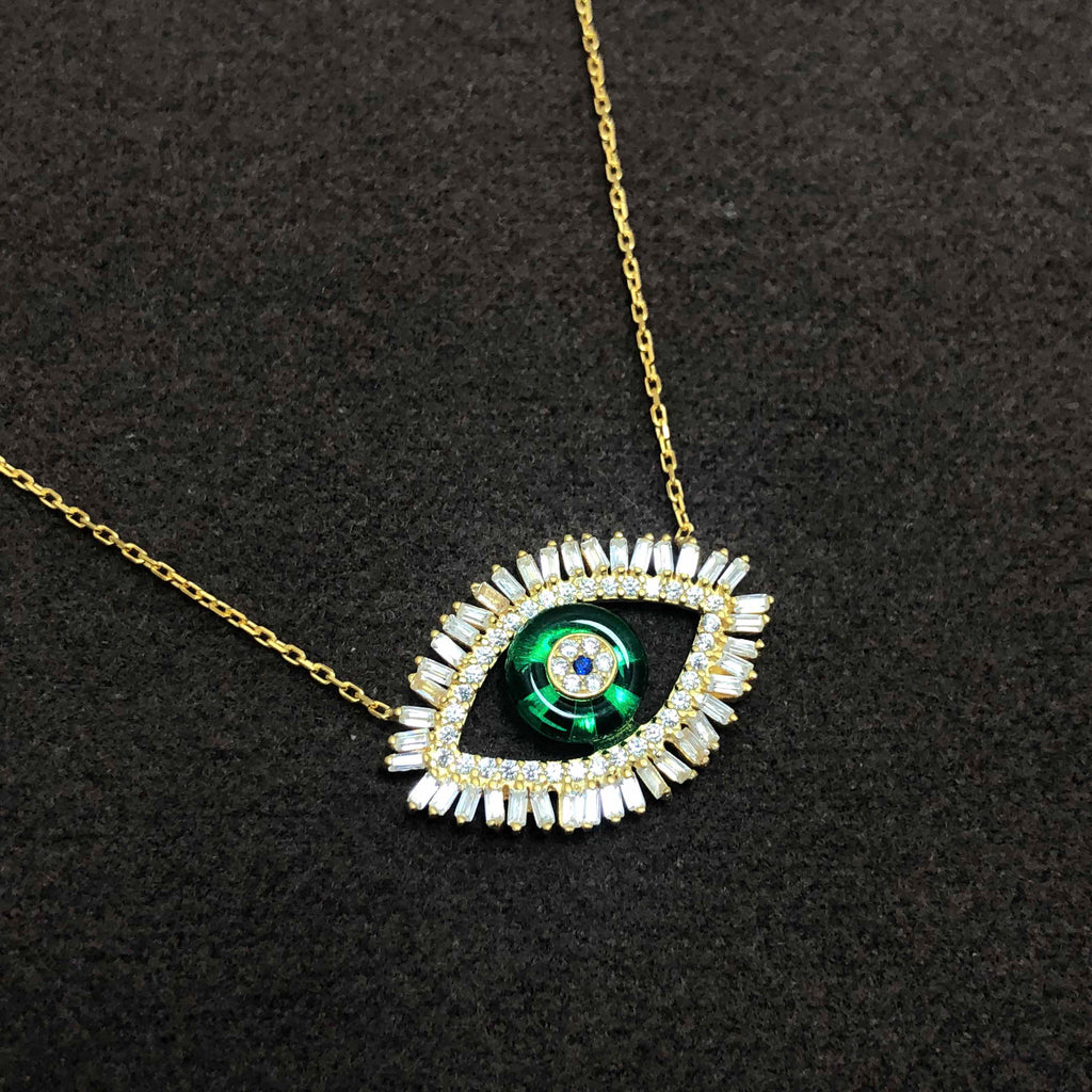 Authentic Gold Plated Silver Necklace With Evil Eye and Zircon (NG201012820)